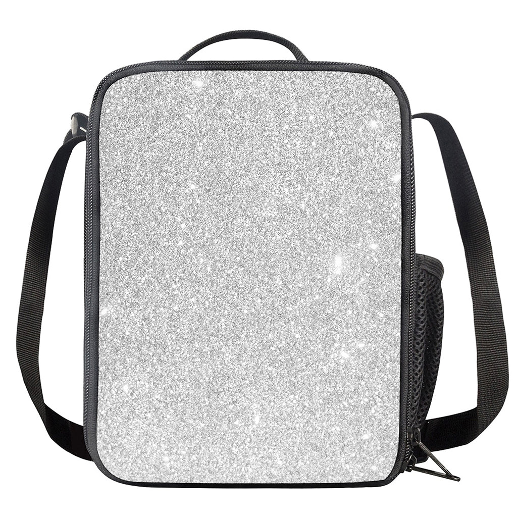 Bright Silver (NOT Real) Glitter Print Crossbody Lunch Bag