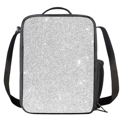 Bright Silver (NOT Real) Glitter Print Crossbody Lunch Bag