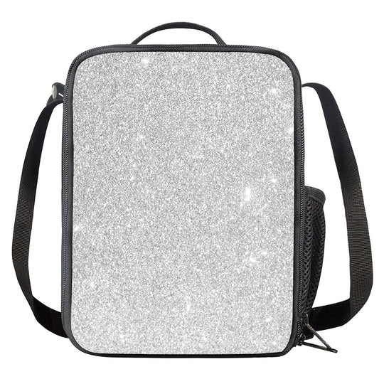 Bright Silver (NOT Real) Glitter Print Crossbody Lunch Bag