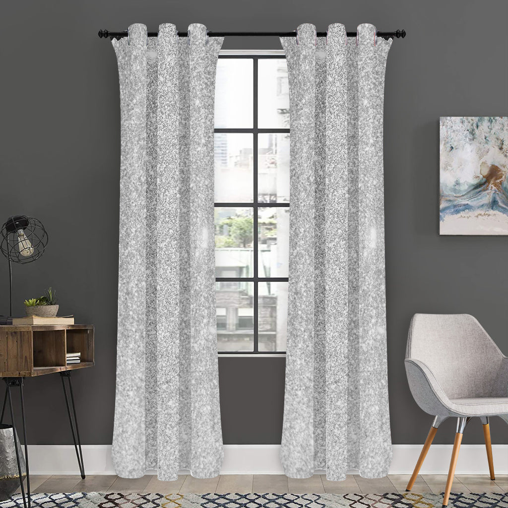 Bright Silver (NOT Real) Glitter Print Curtain