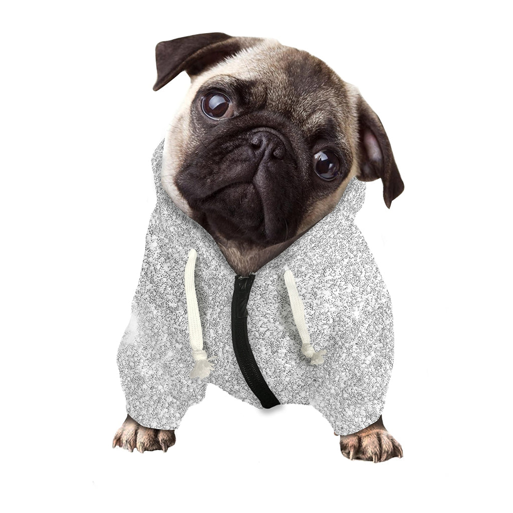 Bright Silver (NOT Real) Glitter Print Dog Zip Up Hoodie