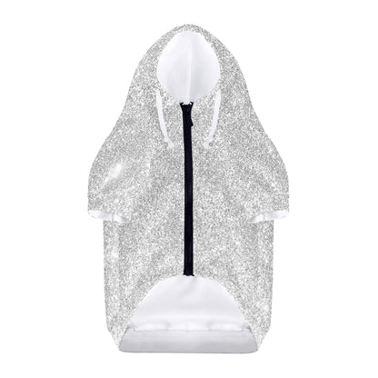 Bright Silver (NOT Real) Glitter Print Dog Zip Up Hoodie