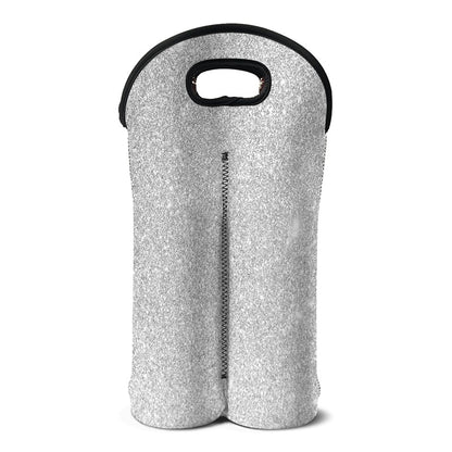 Bright Silver (NOT Real) Glitter Print Double Neoprene Wine Tote