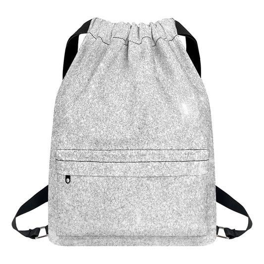 Bright Silver (NOT Real) Glitter Print Drawstring Backpack