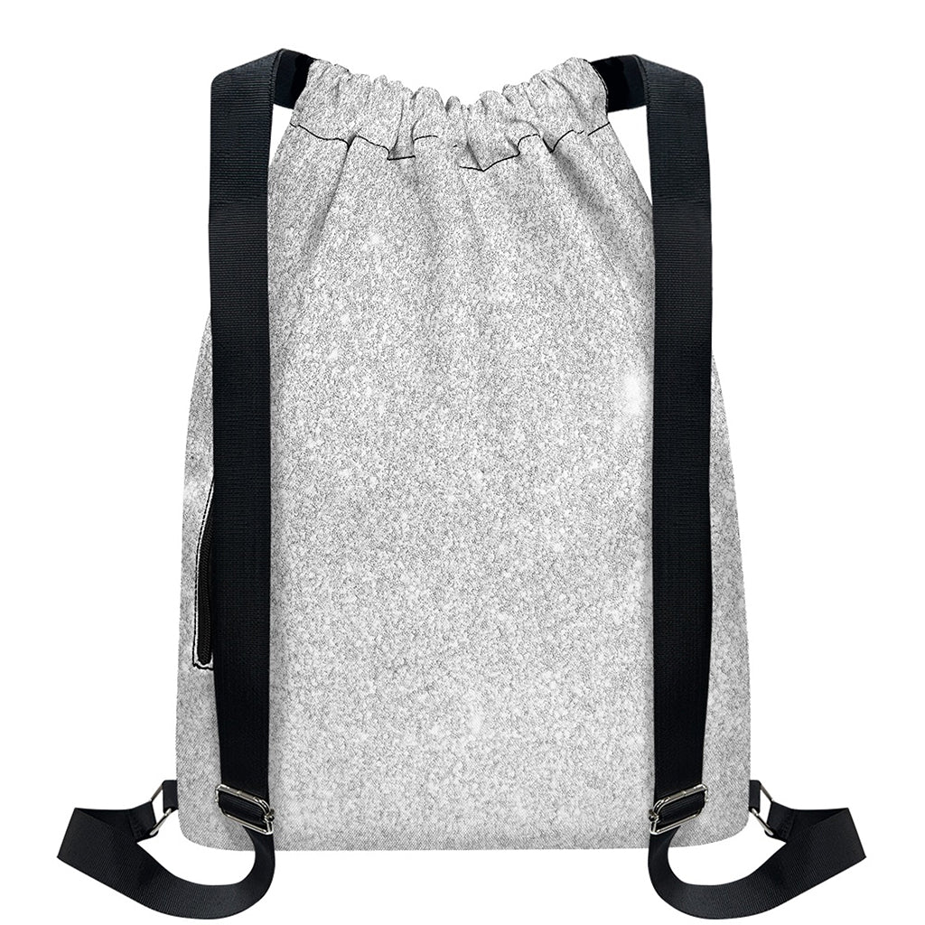 Bright Silver (NOT Real) Glitter Print Drawstring Backpack