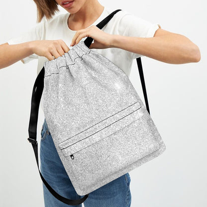 Bright Silver (NOT Real) Glitter Print Drawstring Backpack