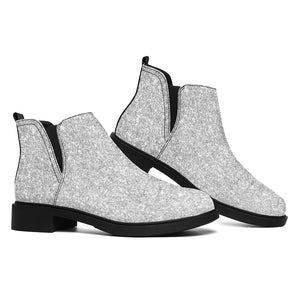 Bright Silver (NOT Real) Glitter Print Flat Ankle Boots