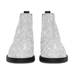 Bright Silver (NOT Real) Glitter Print Flat Ankle Boots