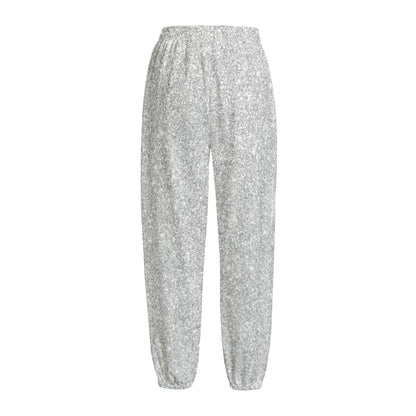 Bright Silver (NOT Real) Glitter Print Fleece Lined Knit Pants