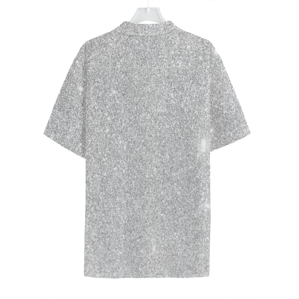 Bright Silver (NOT Real) Glitter Print Hawaiian Shirt