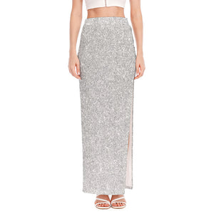 Bright Silver (NOT Real) Glitter Print High Slit Maxi Skirt