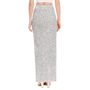 Bright Silver (NOT Real) Glitter Print High Slit Maxi Skirt