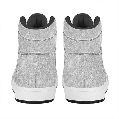 Bright Silver (NOT Real) Glitter Print High Top Leather Sneakers