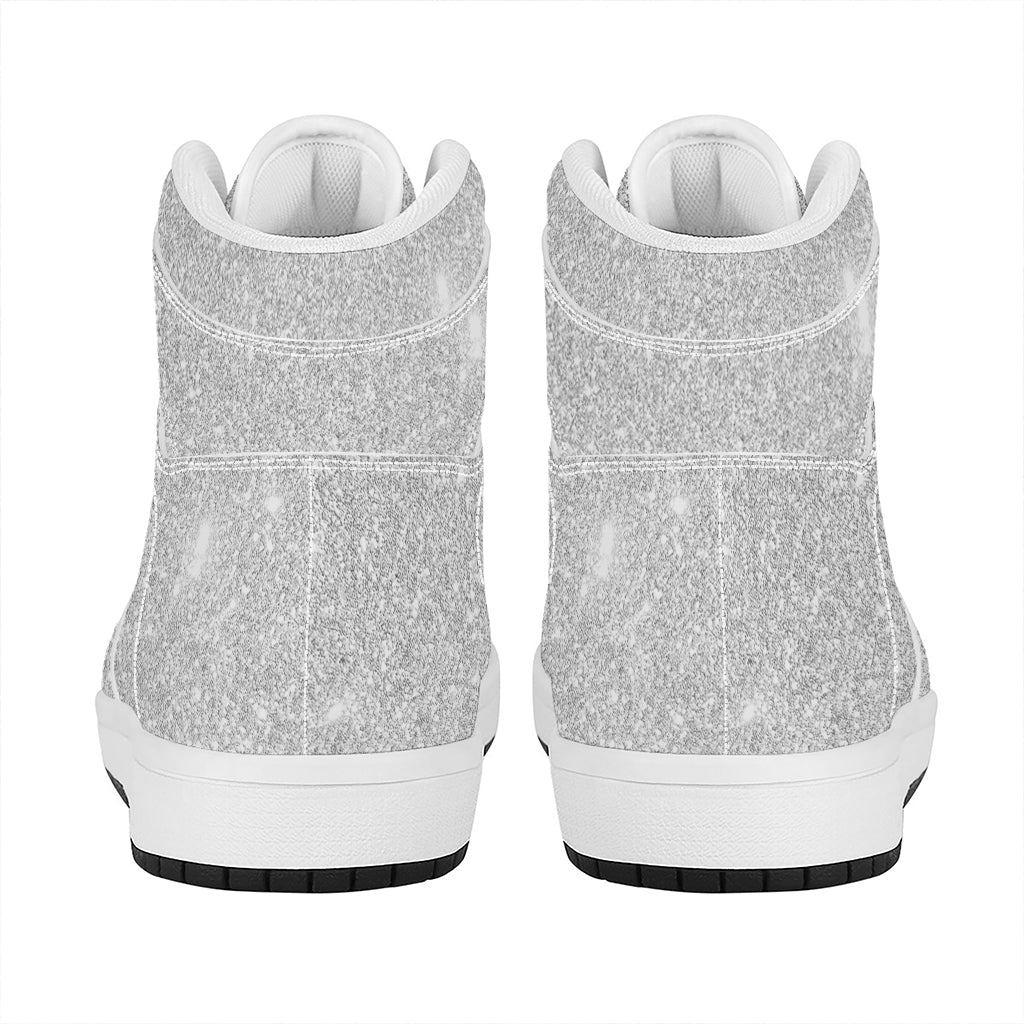Bright Silver (NOT Real) Glitter Print High Top Leather Sneakers