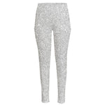 Bright Silver (NOT Real) Glitter Print High-Waisted Pocket Leggings