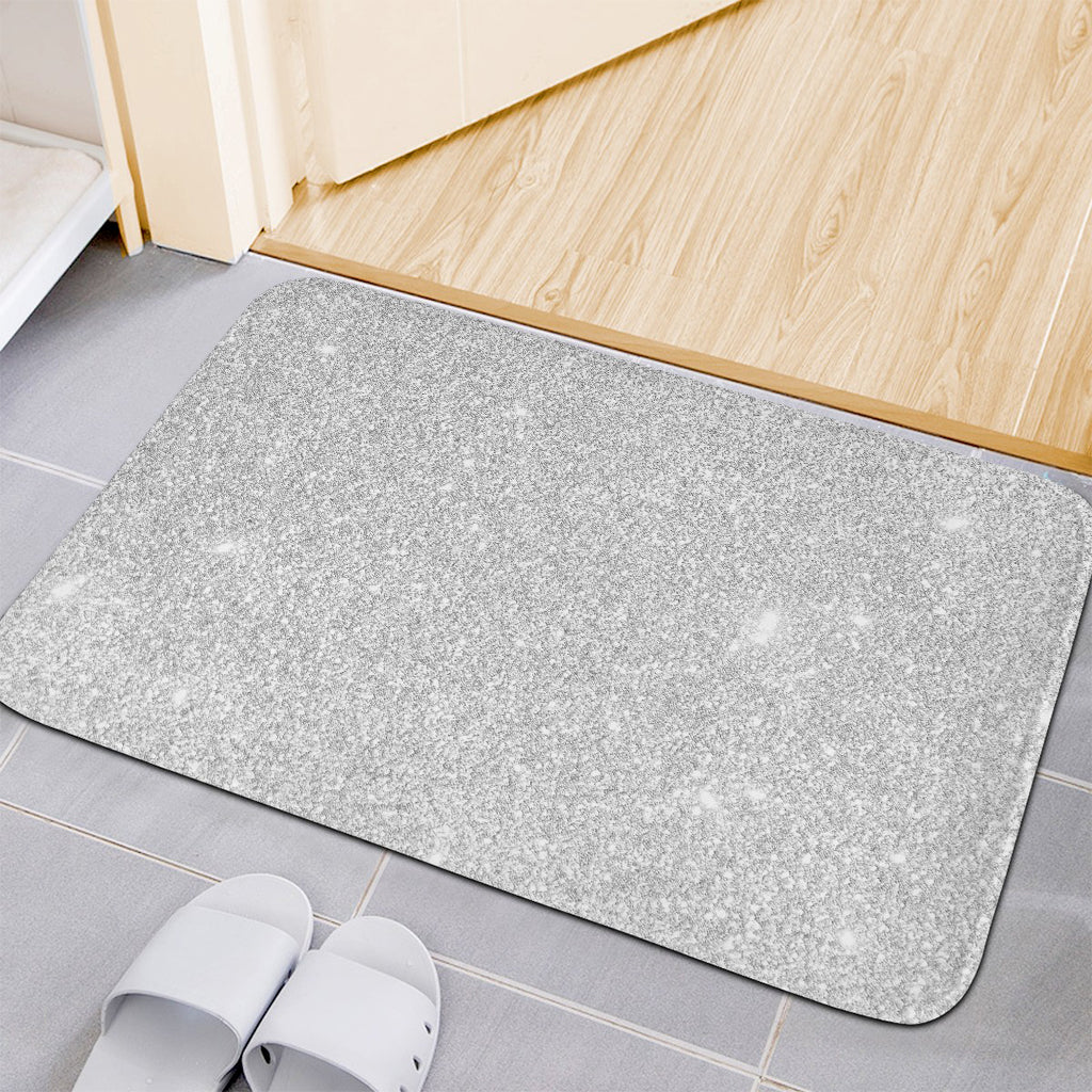 Bright Silver (NOT Real) Glitter Print Indoor Door Mat