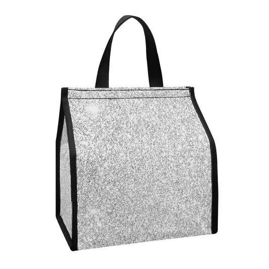 Bright Silver (NOT Real) Glitter Print Insulated Lunch Tote