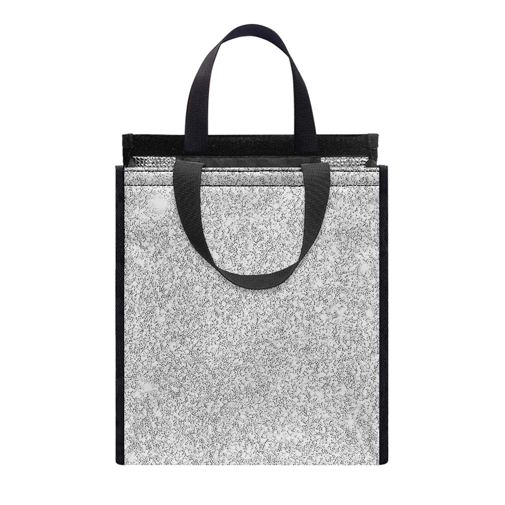 Bright Silver (NOT Real) Glitter Print Insulated Lunch Tote