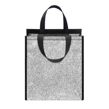 Bright Silver (NOT Real) Glitter Print Insulated Lunch Tote