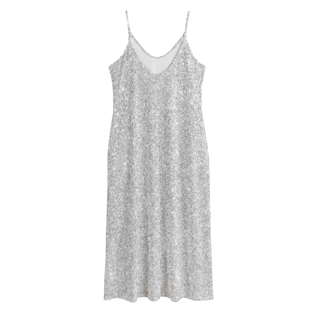 Bright Silver (NOT Real) Glitter Print Jersey Midi Cami Dress
