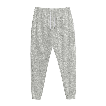 Bright Silver (NOT Real) Glitter Print Jogger Pants