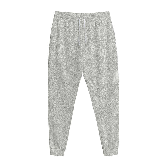 Bright Silver (NOT Real) Glitter Print Jogger Pants