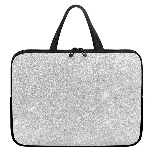 Bright Silver (NOT Real) Glitter Print Laptop Sleeve With Handle