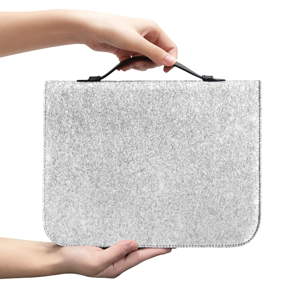 Bright Silver (NOT Real) Glitter Print Leather Bible Cover