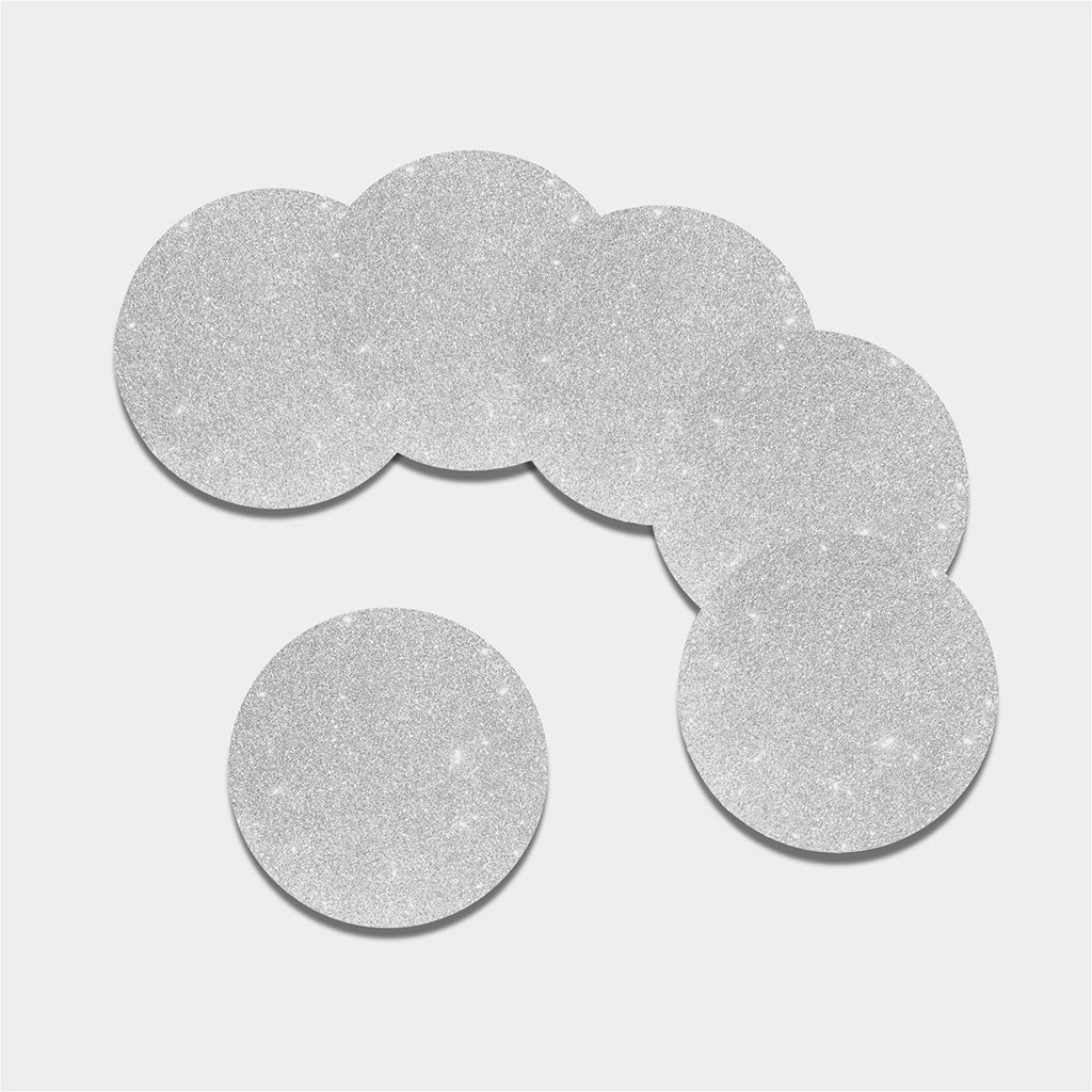 Bright Silver (NOT Real) Glitter Print Leather Coaster Set