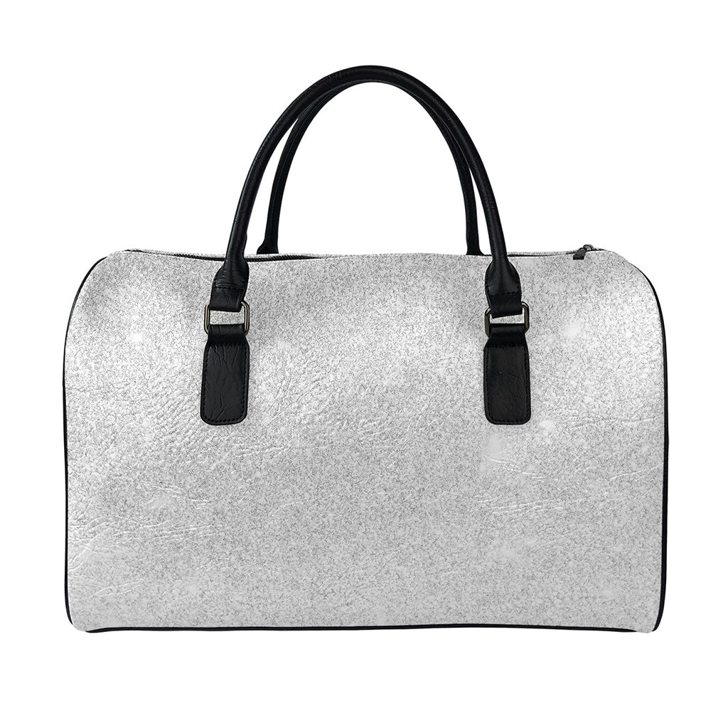 Bright Silver (NOT Real) Glitter Print Leather Duffle Bag