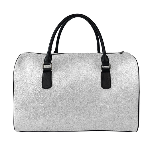 Bright Silver (NOT Real) Glitter Print Leather Duffle Bag