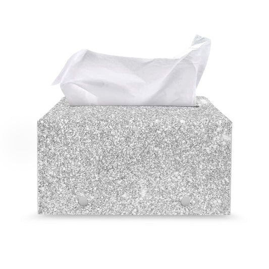 Bright Silver (NOT Real) Glitter Print Leather Tissue Box Cover