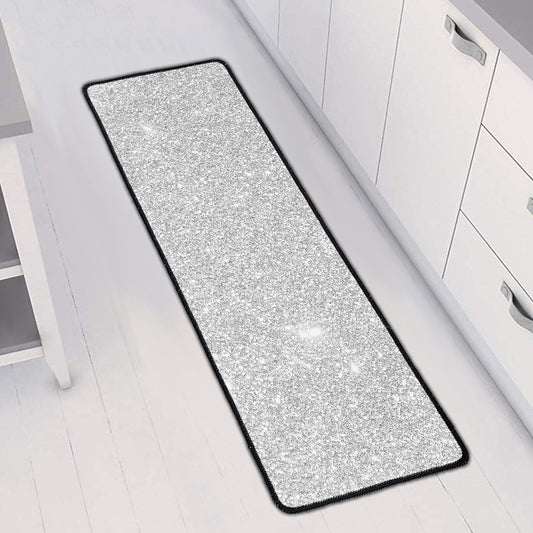 Bright Silver (NOT Real) Glitter Print Long Kitchen Mat