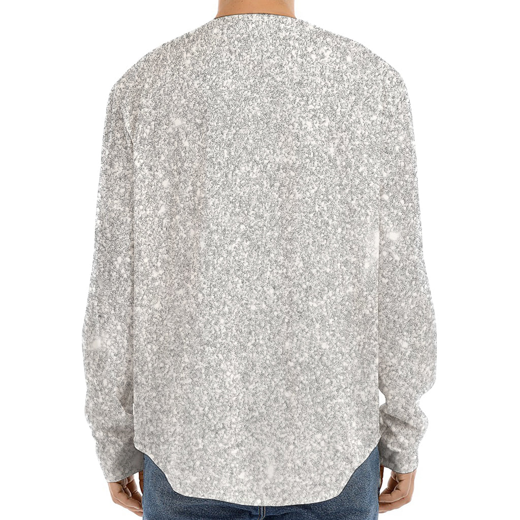 Bright Silver (NOT Real) Glitter Print Long Sleeve Baseball Jersey