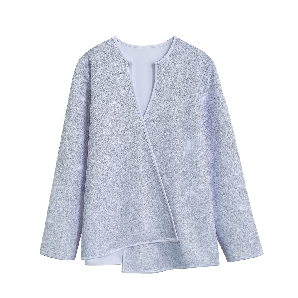 Bright Silver (NOT Real) Glitter Print Long Sleeve Short Coat