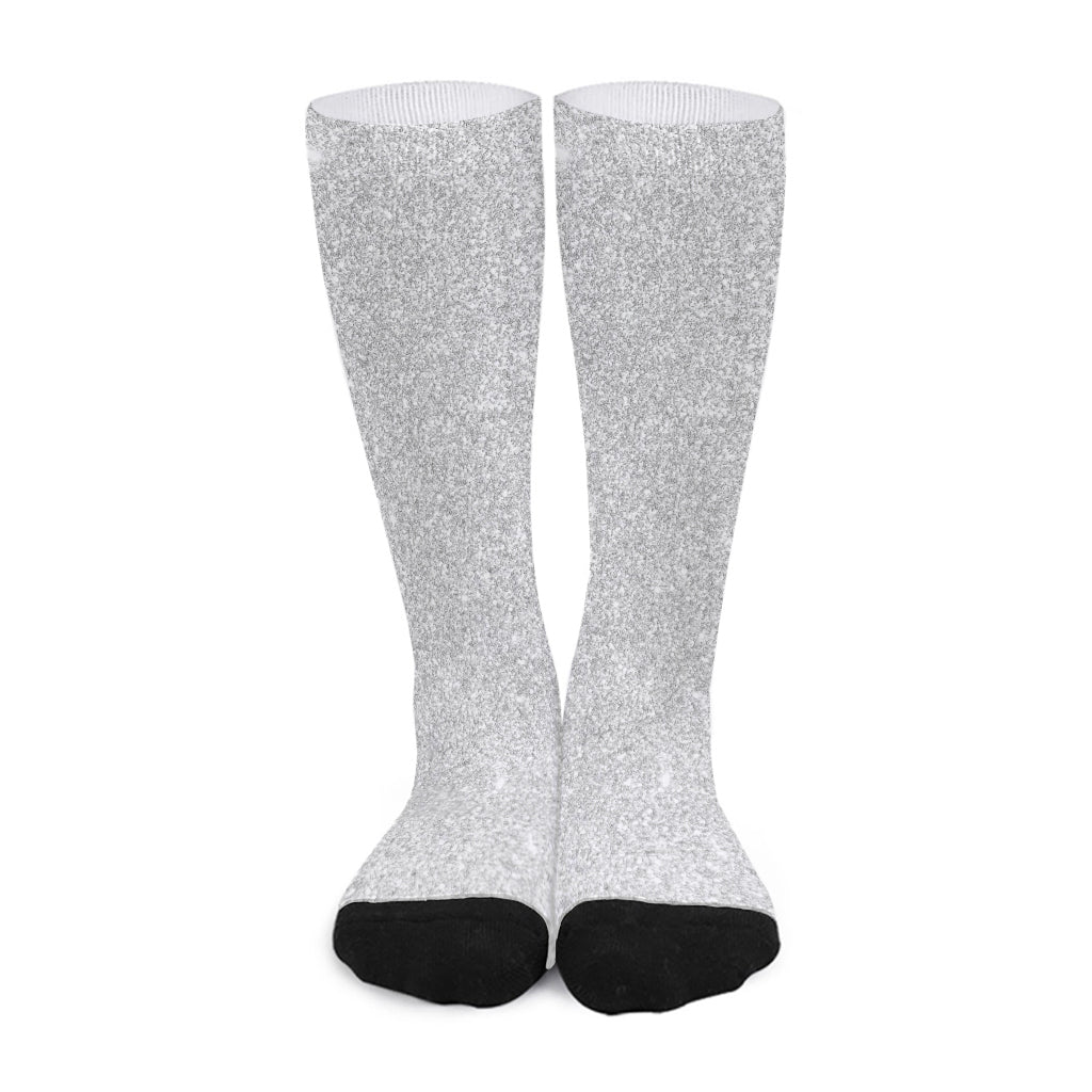 Bright Silver (NOT Real) Glitter Print Long Socks