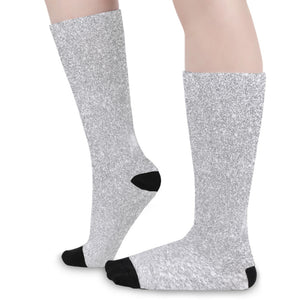 Bright Silver (NOT Real) Glitter Print Long Socks