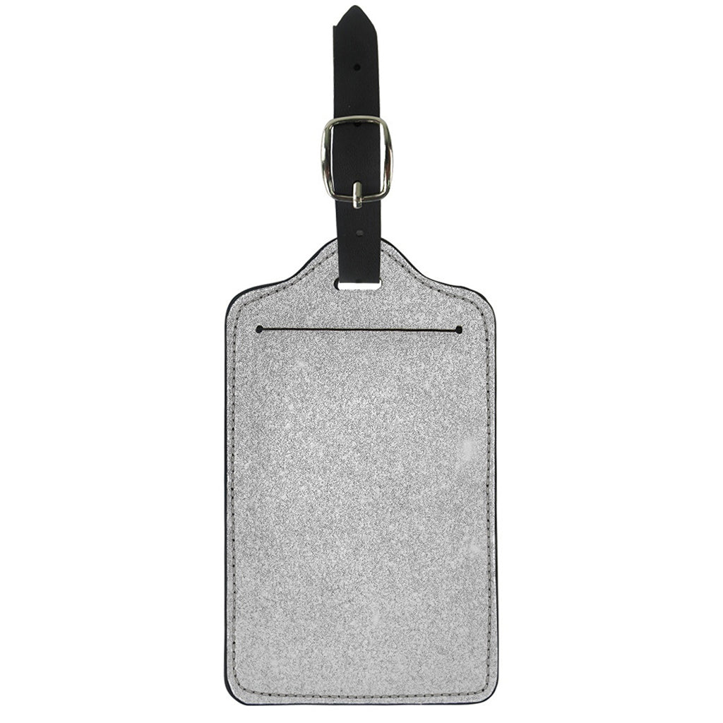 Bright Silver (NOT Real) Glitter Print Luggage Tag