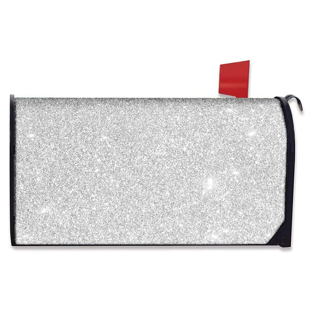 Bright Silver (NOT Real) Glitter Print Mailbox Cover