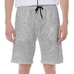 Bright Silver (NOT Real) Glitter Print Men's Beach Shorts