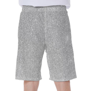 Bright Silver (NOT Real) Glitter Print Men's Beach Shorts