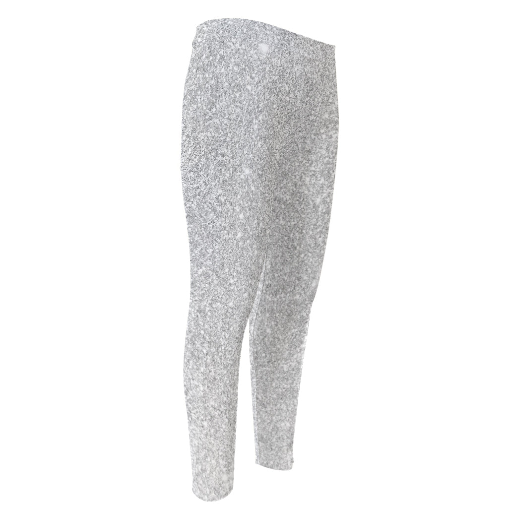 Bright Silver (NOT Real) Glitter Print Men's Compression Pants