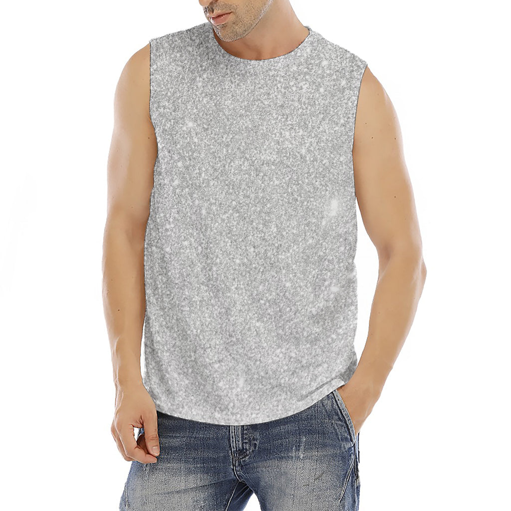 Bright Silver (NOT Real) Glitter Print Men's Fitness Tank Top