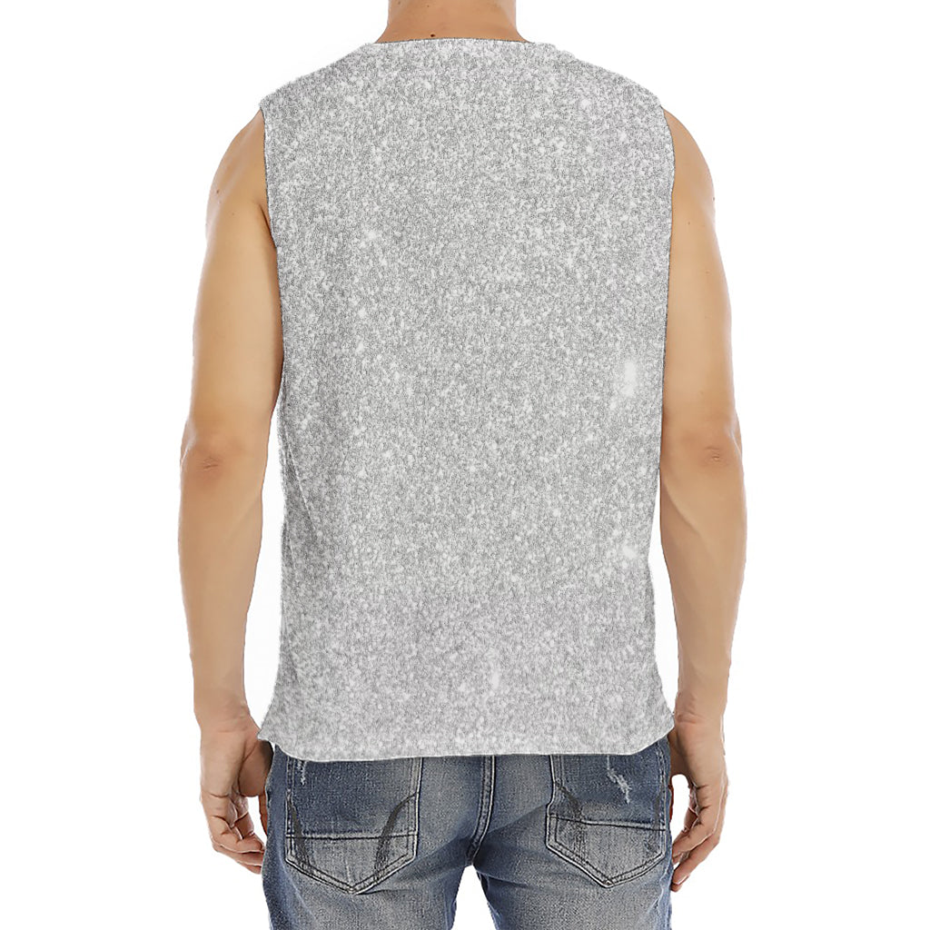 Bright Silver (NOT Real) Glitter Print Men's Fitness Tank Top