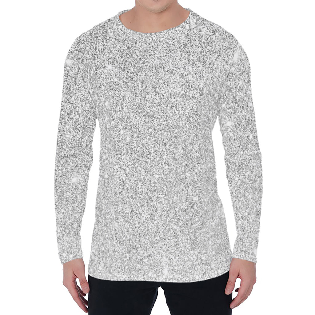 Bright Silver (NOT Real) Glitter Print Men's Long Sleeve T-Shirt