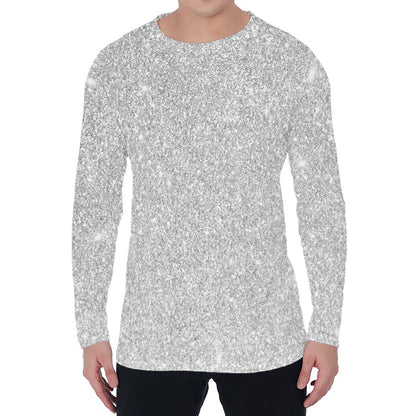 Bright Silver (NOT Real) Glitter Print Men's Long Sleeve T-Shirt