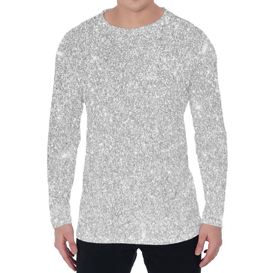 Bright Silver (NOT Real) Glitter Print Men's Long Sleeve T-Shirt
