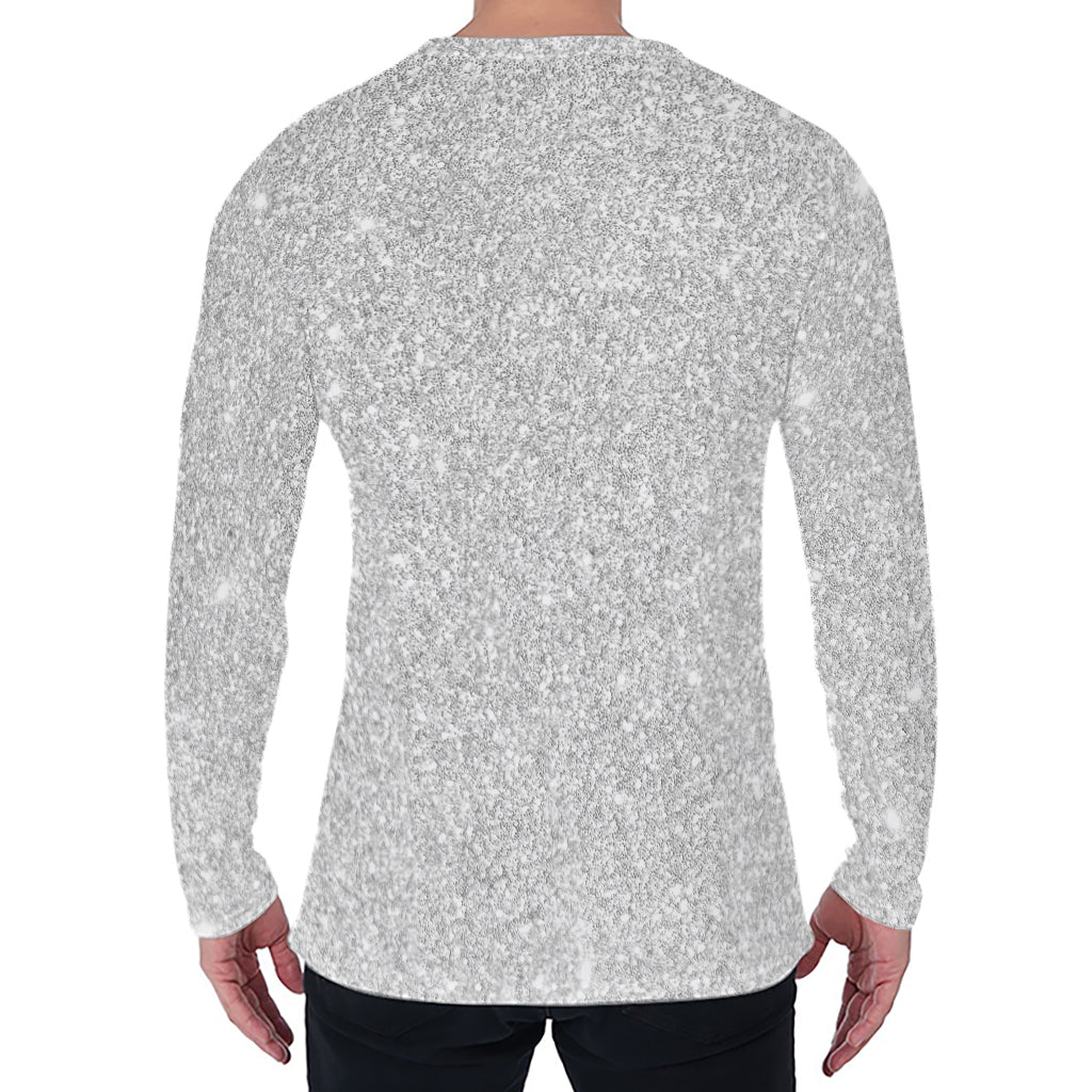 Bright Silver (NOT Real) Glitter Print Men's Long Sleeve T-Shirt