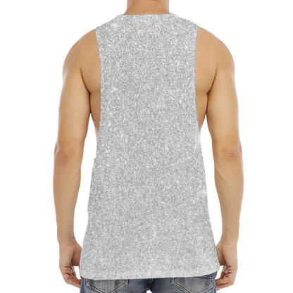Bright Silver (NOT Real) Glitter Print Men's Muscle Tank Top