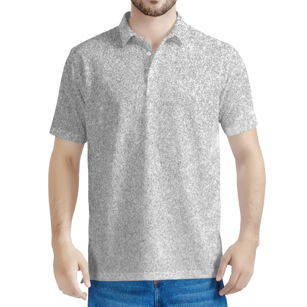 Bright Silver (NOT Real) Glitter Print Men's Polo Shirt